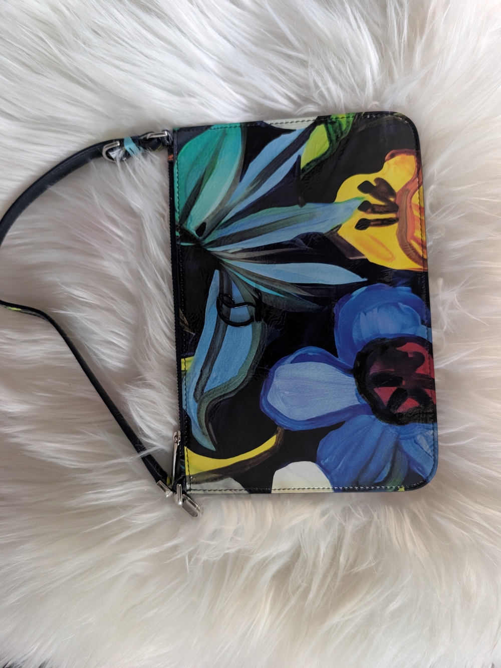 Christian Louboutin Floral Wristlet Clutch - Blue, Yellow & Black